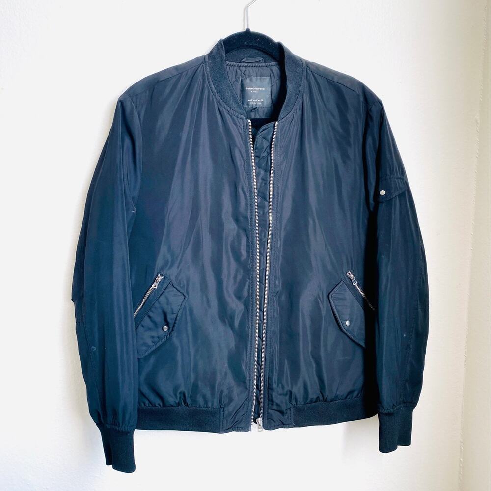 ZARA Trafaluc Black Bomber Jacket Zip Front Utility Style Large